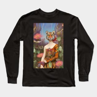 Cool dream and surreal floral design with flowers a girl and tiger Long Sleeve T-Shirt